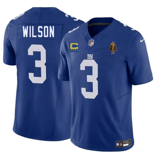 Men's New York Giants #3 Russell Wilson Blue 2025 F.U.S.E. With 4-Star C Patch And Walter Payton Patch Vapor Untouchable Limited Stitched Jersey