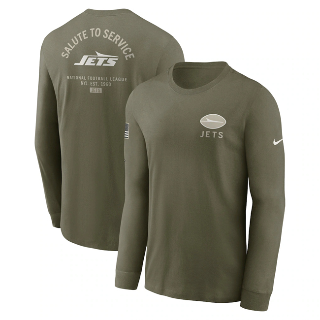 Men's New York Jets Olive 2025 Salute To Service Sideline Long Sleeve T-Shirt