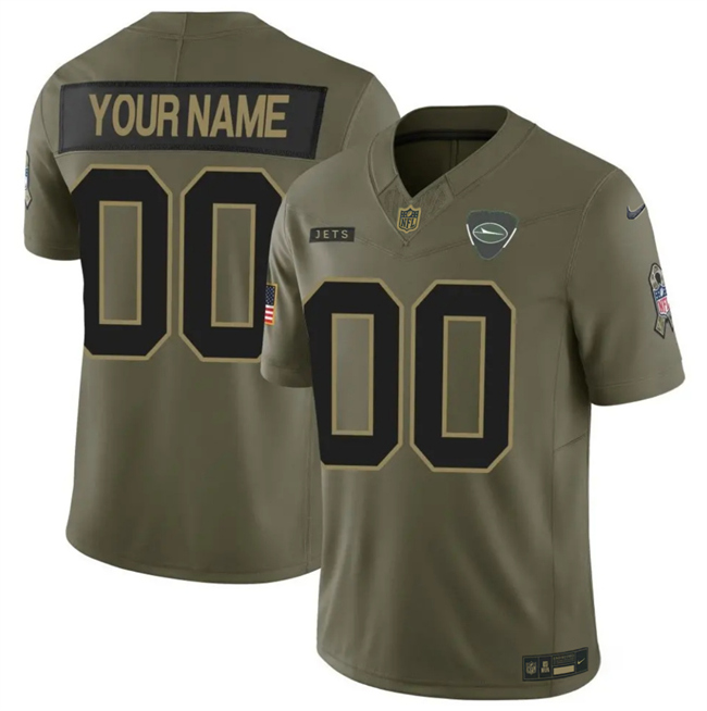 Men's New York Jets Active Player Custom Olive 2025 F.U.S.E. Salute To Service Limited Stitched Football Jersey