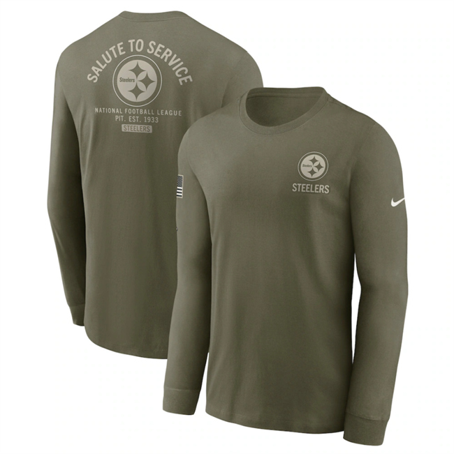 Men's Pittsburgh Steelers Olive 2025 Salute To Service Sideline Long Sleeve T-Shirt