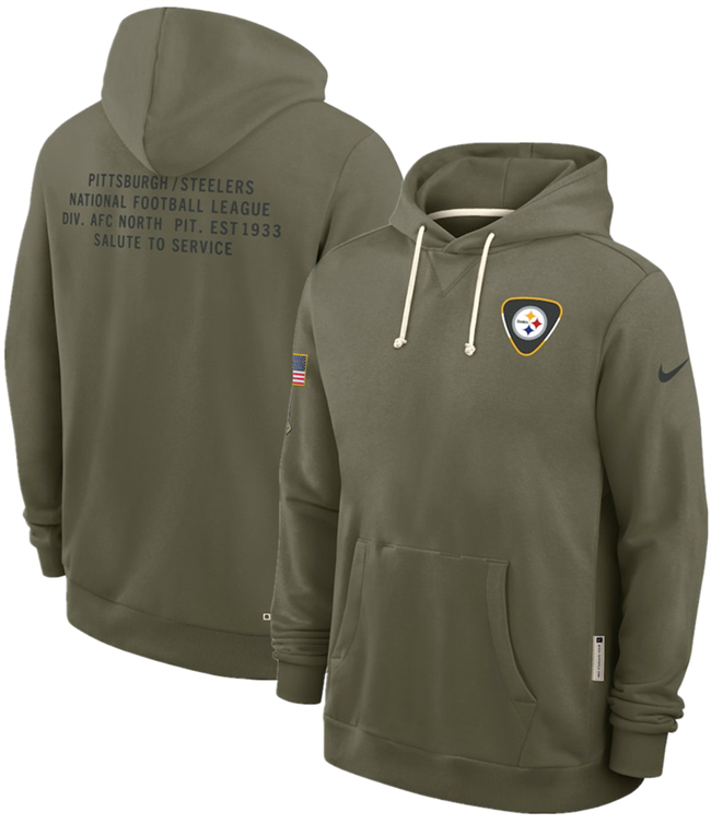 Men's Pittsburgh Steelers Olive 2025 Salute To Service Pullover Hoodie