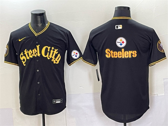 Men's Pittsburgh Steelers Team Big Logo Black 412 Patch Vapor Premier Limited Stitched Baseball  Jersey