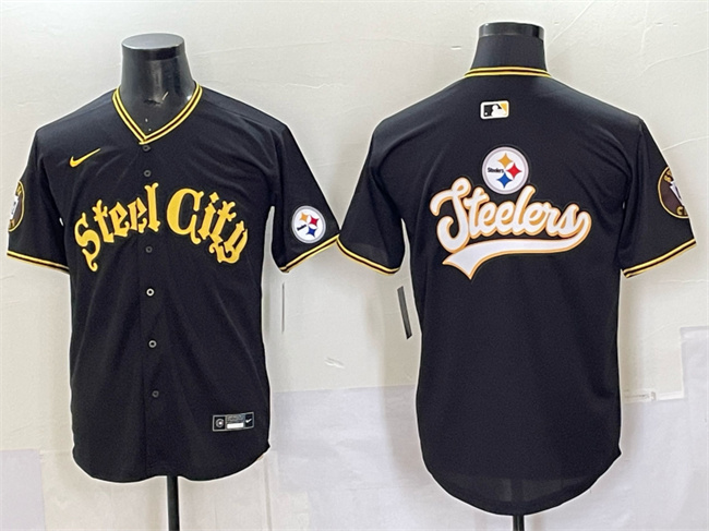 Men's Pittsburgh Steelers Team Big Logo Black 412 Patch Vapor Premier Limited Stitched Baseball Jersey