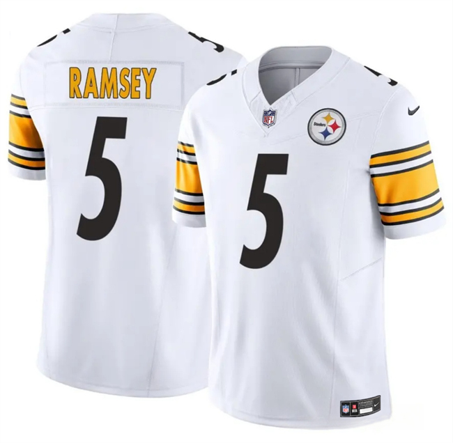 Men's Pittsburgh Steelers #5 Jalen Ramsey White 2025 F.U.S.E. Vapor Limited Stitched Football Jersey