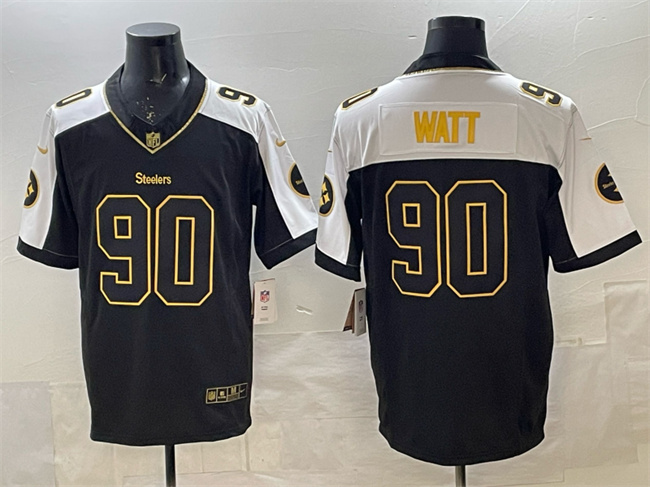 Men's Pittsburgh Steelers #90 T.J. Watt Black White F.U.S.E. Vapor Untouchable Limited Stitched Jersey