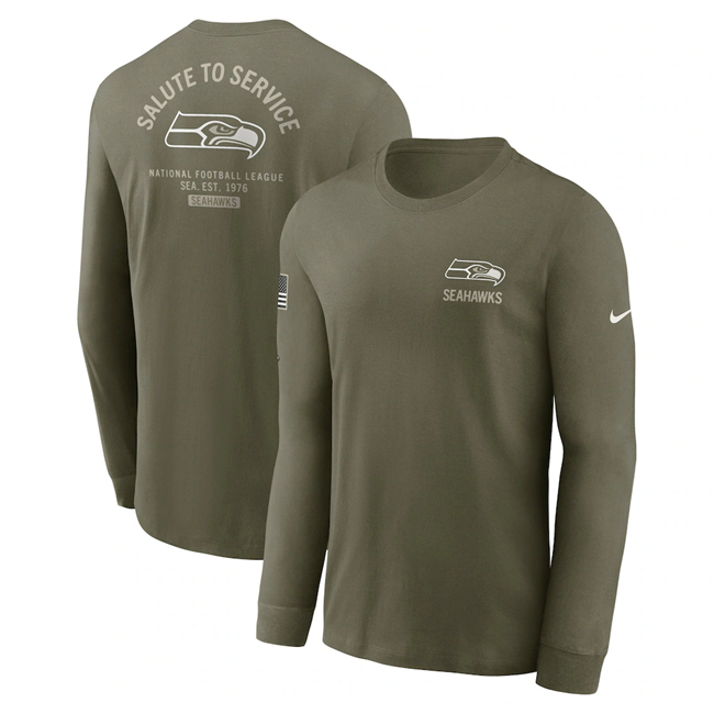 Men's Seattle Seahawks Olive 2025 Salute To Service Sideline Long Sleeve T-Shirt