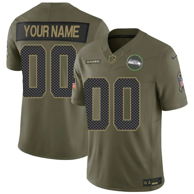 Men's Seattle Seahawks Active Player Custom Olive 2025 F.U.S.E. Salute To Service Limited Stitched Football Jersey