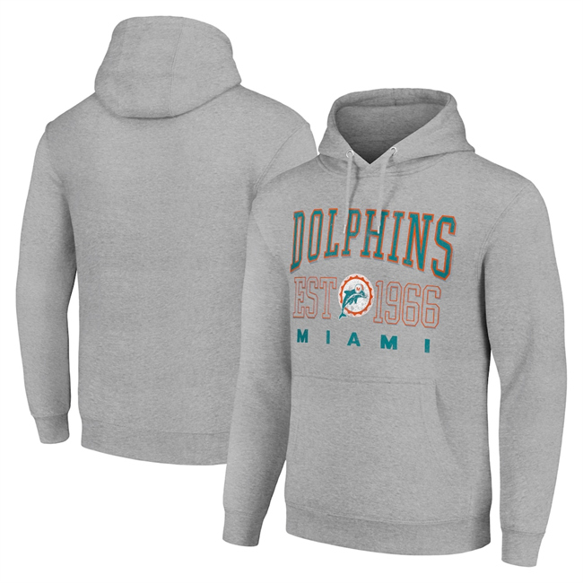 Men's Miami Dolphins Grey Throwback Logo Pullover Hoodie