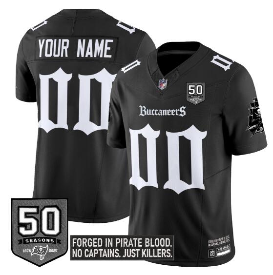 Men's Tampa Bay Buccaneers Active Player Custom Black F.U.S.E. 'Gothic Pirate Shadows Edition' 50th Season Patch Limited Stitched Football Jersey