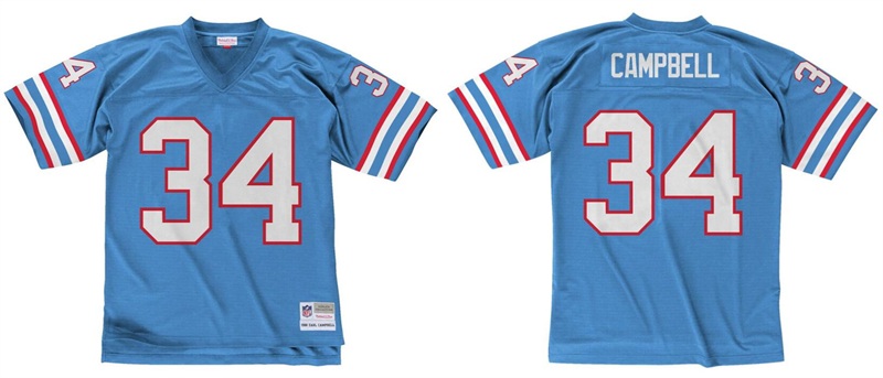 Men's Houston Oilers Tennessee Titans #34 Earl Campbell Light Blue Throwback Stitched Jersey
