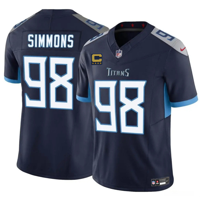 Men's Tennessee Titans #98 Jeffery Simmons Navy 2025 F.U.S.E. With 4-Star C Patch Vapor Limited Stitched Football Jersey