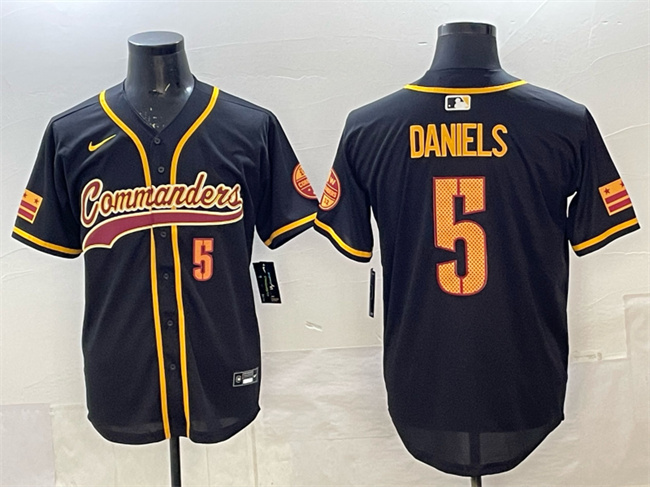 Men's Washington Commanders #5 Jayden Daniels Black Limited Stitched Baseball Jersey