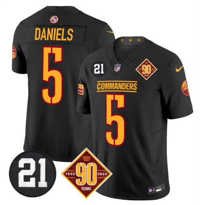 Men's Washington Commanders #5 Jayden Daniels Black F.U.S.E. 90th & Sean Taylor Patch Vapor Limited Stitched Football Jersey