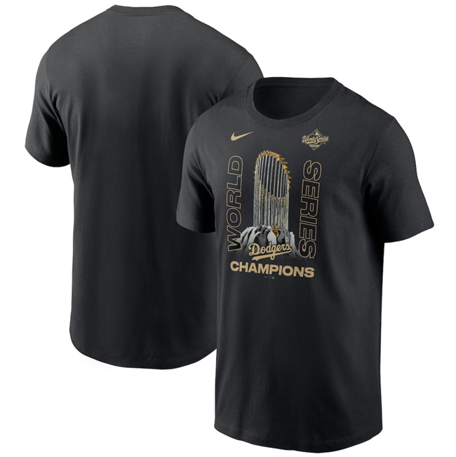 Men's Los Angeles Dodgers Black 2025 World Series Champions Raise The Trophy T-Shirt
