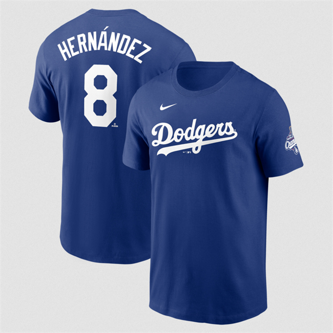 Men's Los Angeles Dodgers #8 Enrique Hernández Royal 2025 World Series Champions Name & Number T-Shirt