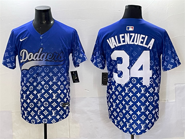 Men's Los Angeles Dodgers #34 Fernando Valenzuela Blue Limited Stitched Baseball Jersey