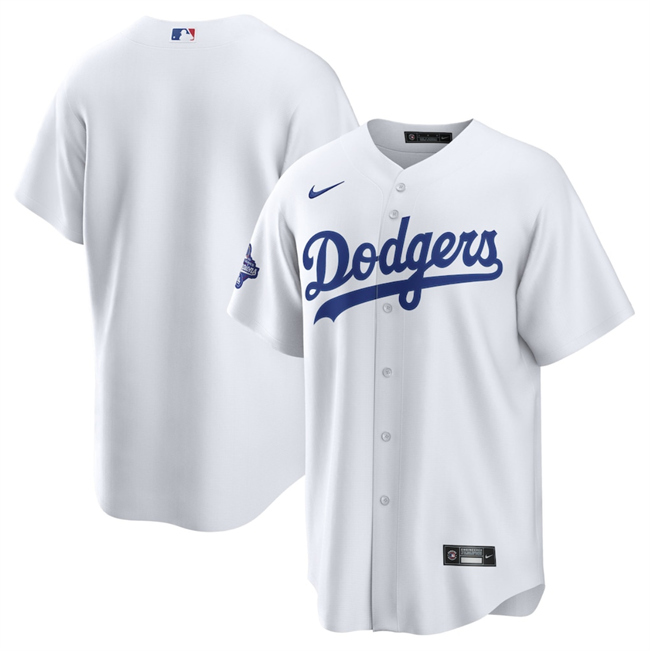 Men's Los Angeles Dodgers Blank White 2025 World Series Champions Patch Cool Base Stitched Baseball Jersey