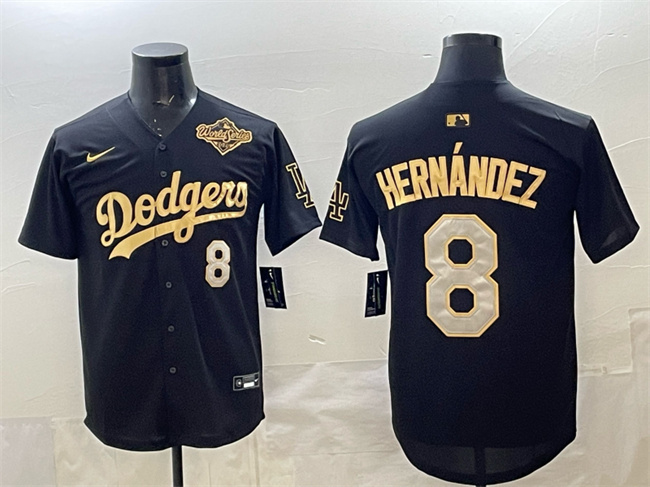Men's Los Angeles Dodgers #8 Enrique Hernández Black Gold 2025 World Series Limited Stitched Baseball Jersey