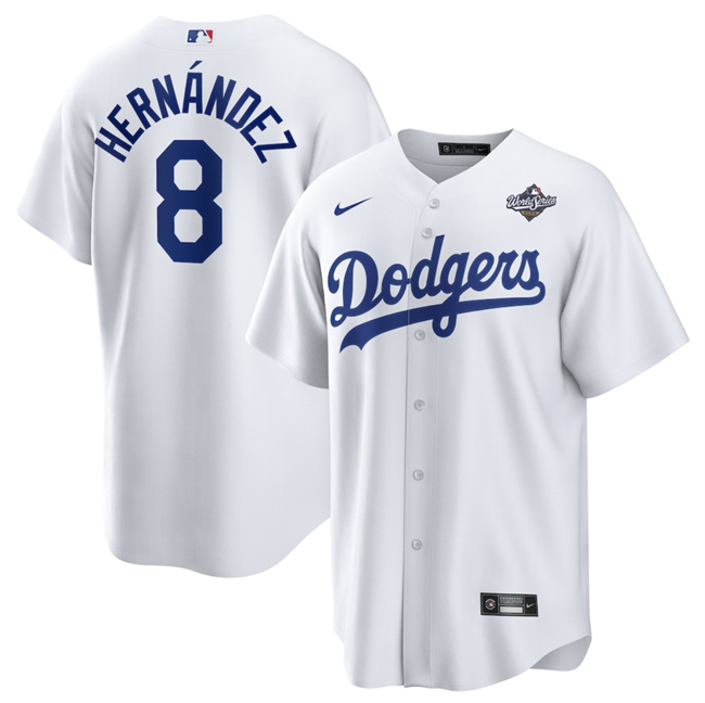 Men's Los Angeles Dodgers #8 Enrique Hernández White 2025 World Series Home Cool Base Stitched Baseball Jersey