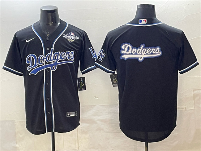Men's Los Angeles Dodgers Team Big Logo Black Fashion 2025 World Series Cool Base Stitched Baseball Jersey 002