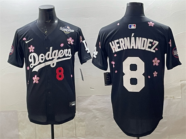 Men's Los Angeles Dodgers #8 Enrique Hernández Black 2025 World Series Patch Tokyo Series Limited Stitched Baseball Jersey