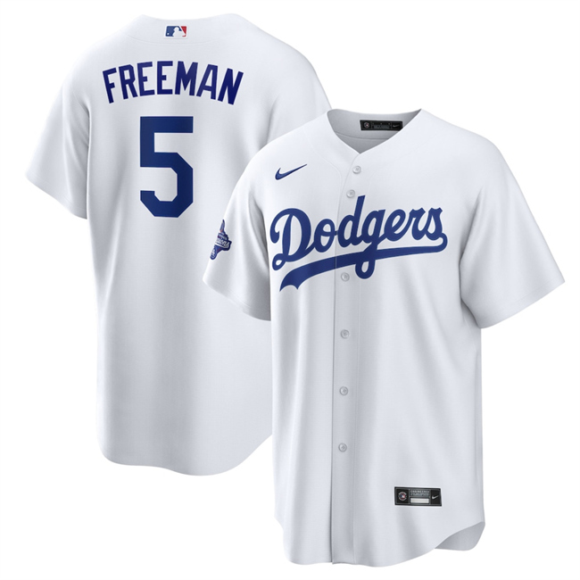 Men's Los Angeles Dodgers #5 Freddie Freeman White 2025 World Series Champions Patch Cool Base Stitched Baseball Jersey