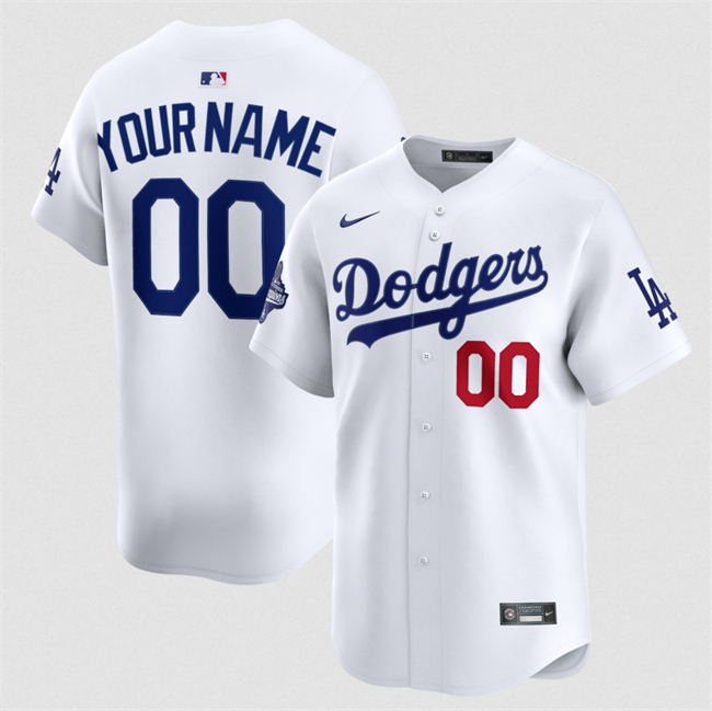 Men's Los Angeles Dodgers Active Player Custom White 2025 World Series Champions Patch Home Limited Stitched Baseball Jersey