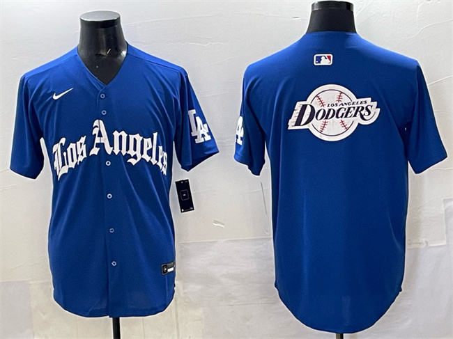 Men's Los Angeles Dodgers Team Big Logo Blue 2025 LA Gothic Style With Fernando Patch Vapor Premier Limited Stitched Baseball Jersey