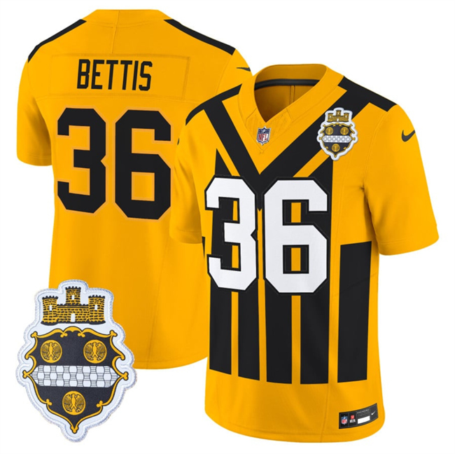 Men's Pittsburgh Steelers #36 Jerome Bettis Gold 1933 F.U.S.E. Throwback Alternate Football Stitched Football Jersey