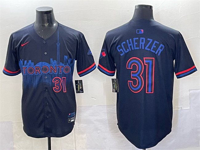 Men's Toronto Blue Jays #31 Max Scherzer Navy 2024 City Connect Limited Stitched Baseball Jersey