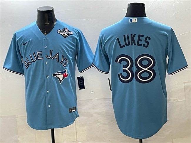 Men's Toronto Blue Jays #38 Nathan Lukes Blue 2025 World Series Cool Base Stitched Baseball Jersey