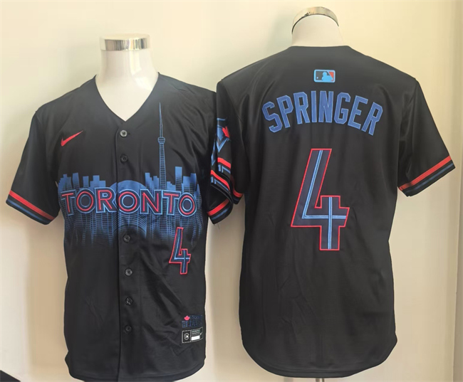 Men's Toronto Blue Jays #4 George Springer Navy 2024 City Connect Limited Stitched Baseball Jersey