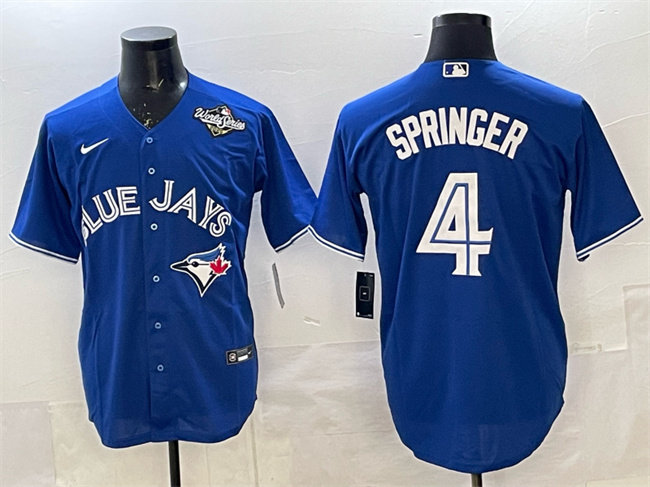 Men's Toronto Blue Jays #4 George Springer Royal 2025 World Series Home Cool Base Stitched Baseball Jersey