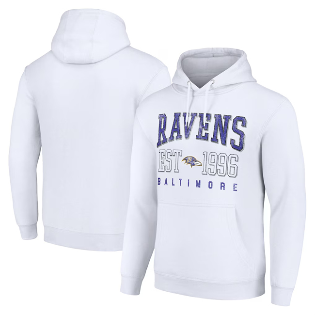 Men's Baltimore Ravens White Throwback Logo Pullover Hoodie