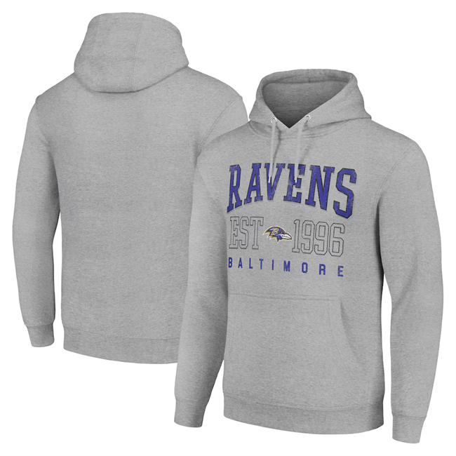 Men's Baltimore Ravens Grey Throwback Logo Pullover Hoodie