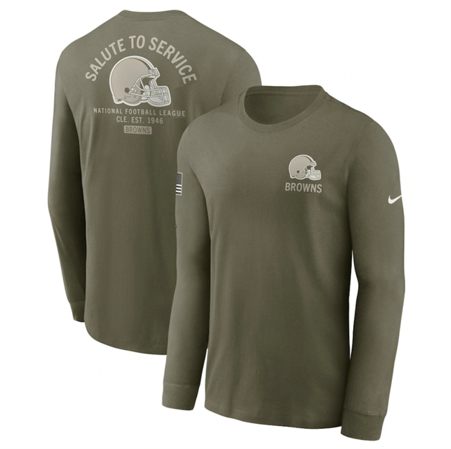 Men's Cleveland Browns Olive 2025 Salute To Service Sideline Long Sleeve T-Shirt