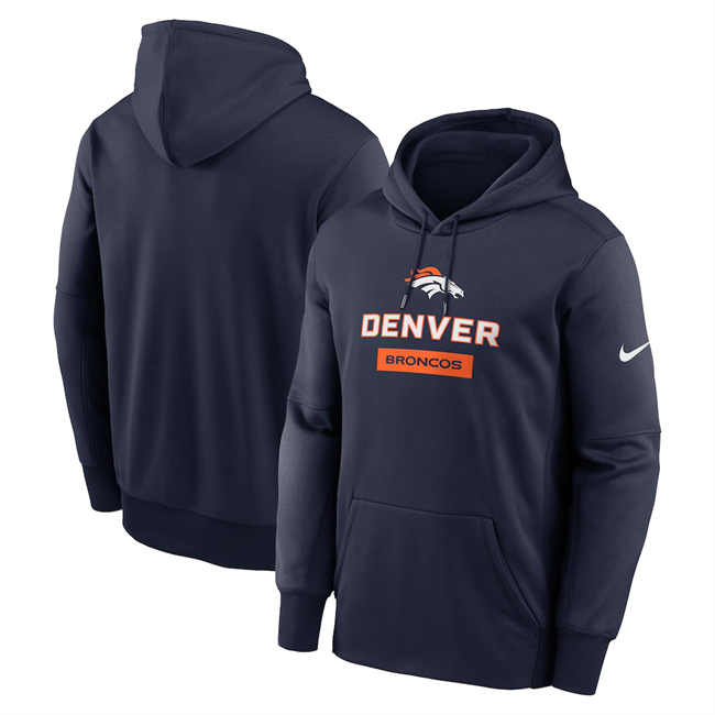 Men's Denver Broncos NavyToss Sweep Performance Pullover Hoodie