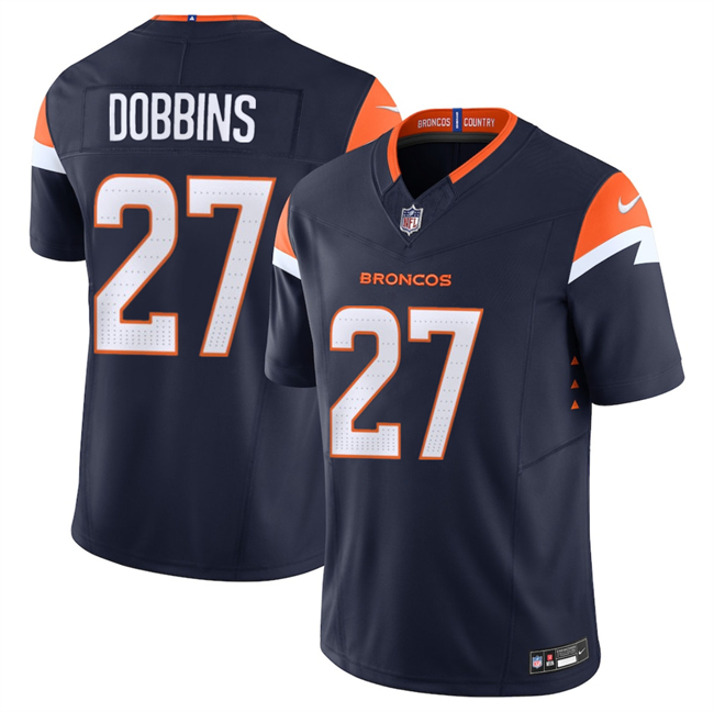 Men's Denver Broncos #27 J.K. Dobbins Navy F.U.S.E. Vapor Limited Stitched Football Jersey