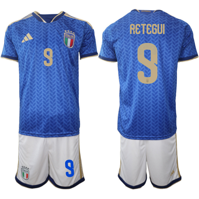Men's Italy #9 Mateo Retegui 2025-26 Blue Home Soccer Jersey Suit