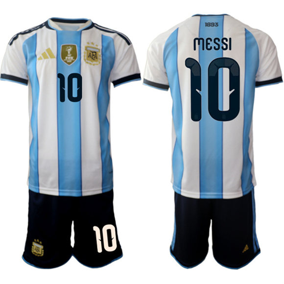 Men's Argentina #10 Lionel Messi White Blue 2025-26 Home Soccer Jersey Suit
