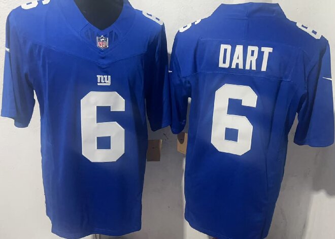 Men's New York Giants #6 Jaxson Dart Blue 2025 Draft F.U.S.E. Vapor Untouchable Limited Stitched Jersey