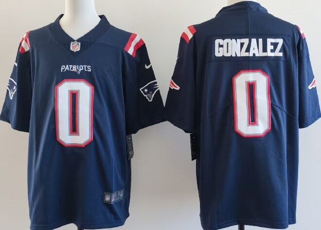 Men's New England Patriots #0 Christian Gonzalez Navy Stitched Game Jersey