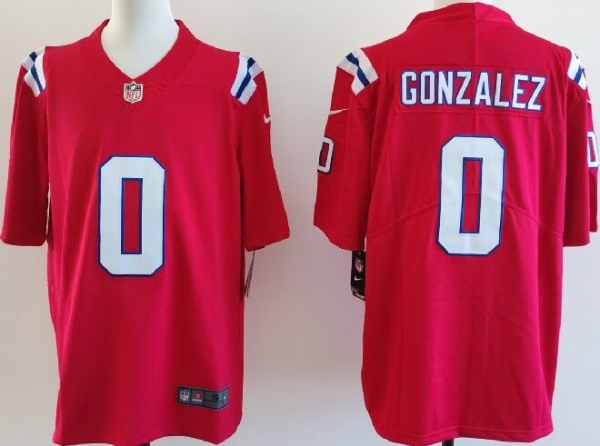 Men's New England Patriots #0 Christian Gonzalez Red Stitched Game Jersey