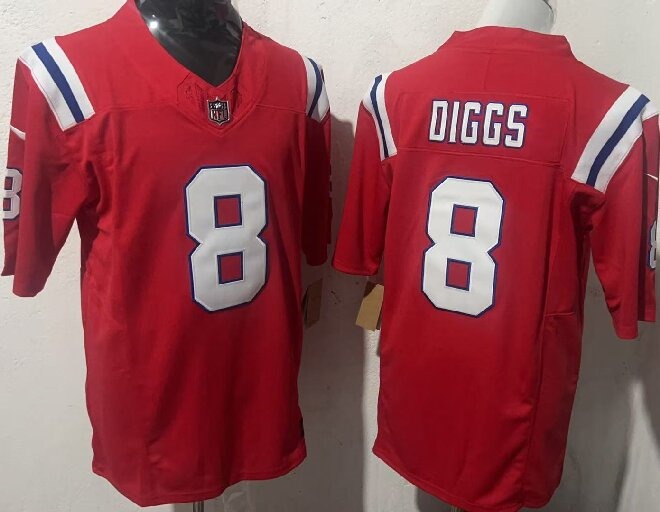 Men's New England Patriots #8 Stefon Diggs Red 2025 F.U.S.E. Vapor Limited Stitched Football Jersey