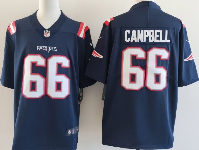 Men's New England Patriots #66 Will Campbell Navy Vapor Limited Stitched Football Jersey