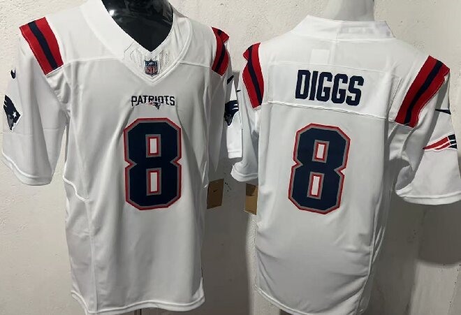 Men's New England Patriots #8 Stefon Diggs White 2025 F.U.S.E. Vapor Limited Stitched Football Jersey