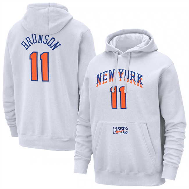 Men's New York Knicks #11 Jalen Brunson White 2025 City Edition Essential Club Pullover Hoodie