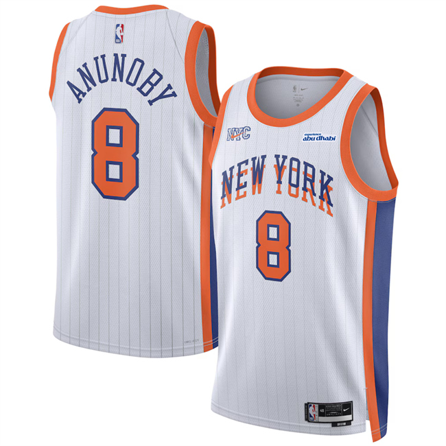 Men's New Yok Knicks #8 OG Anunoby White 2025 City Edition Stitched Basketball Jersey