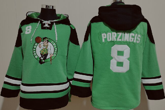 Men's Boston Celtics #8 Kristaps  porzingis NEW Green Lace-Up Pullover Hoodie