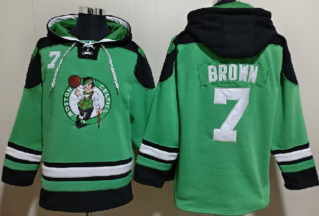 Men's Boston Celtics #7  Jaylen Brown NEW Green Lace-Up Pullover Hoodie